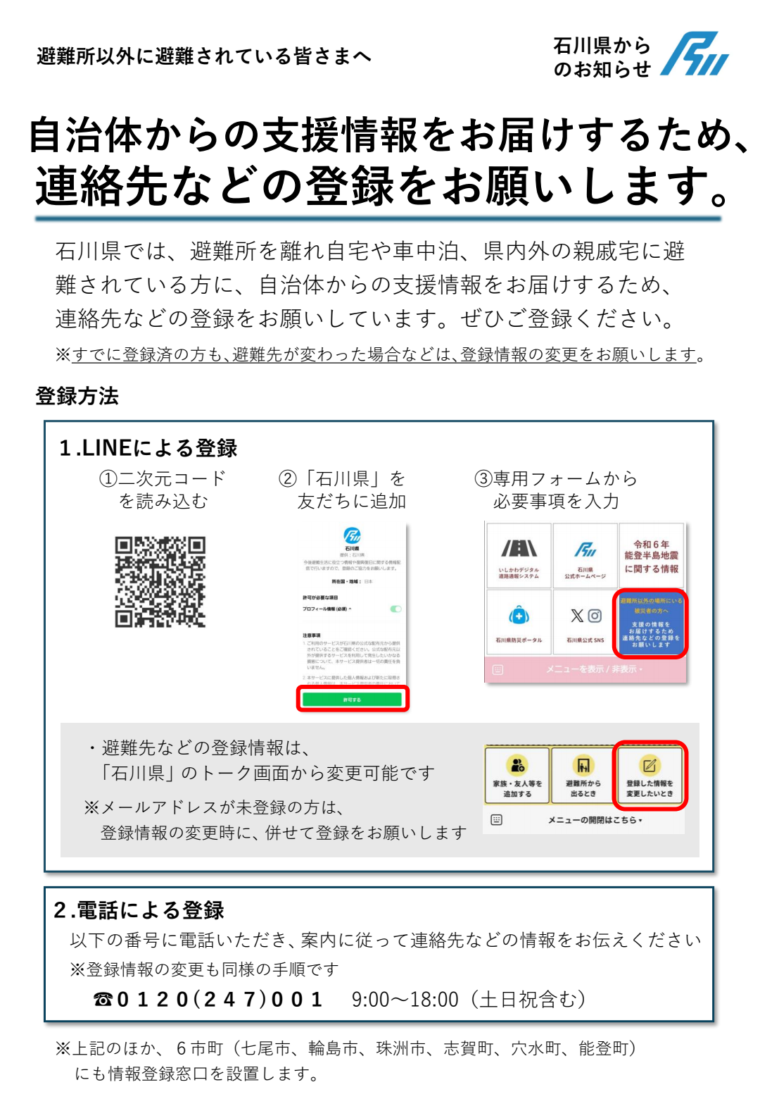 避難所以外で避難生活を送られている方へ