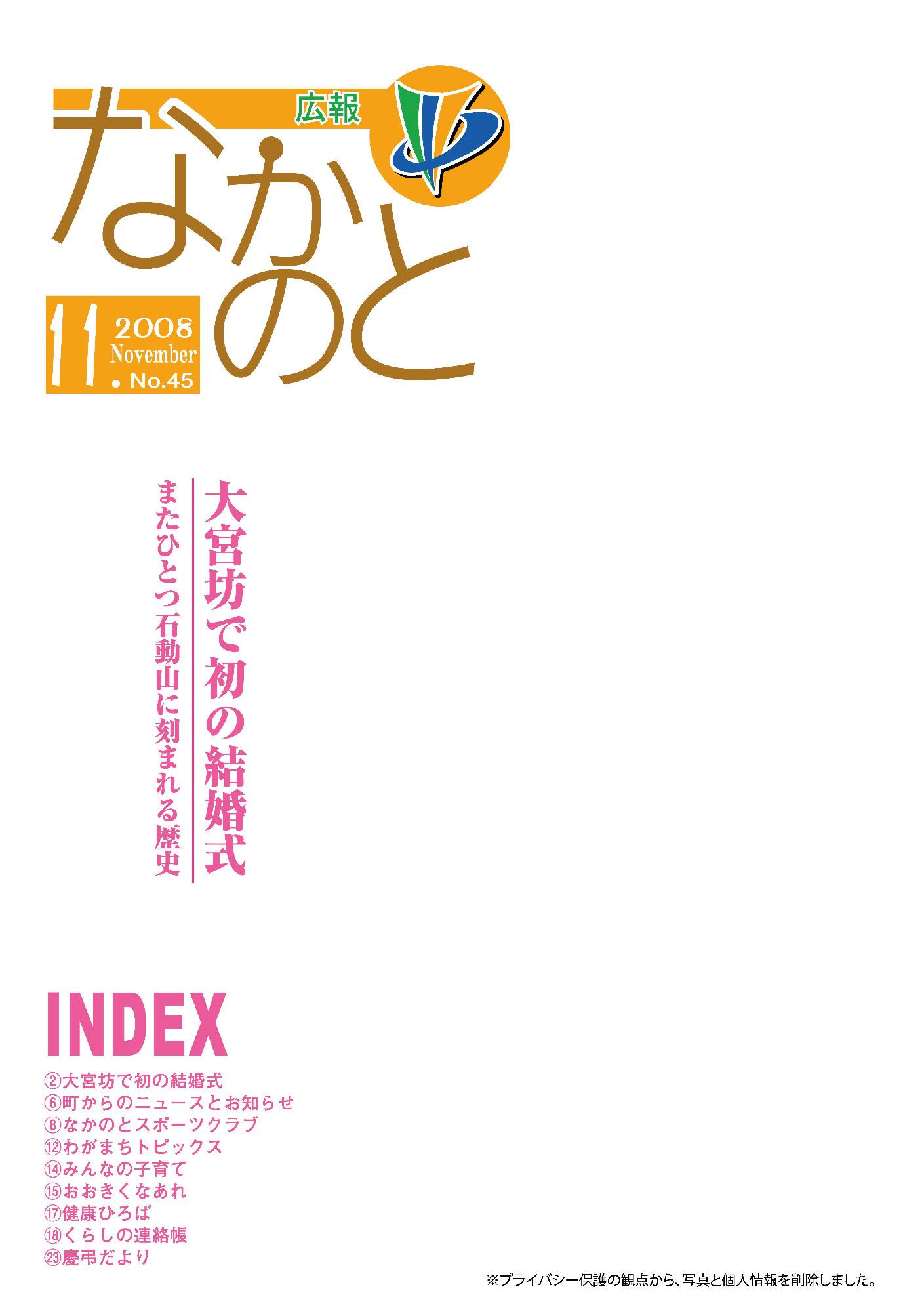 紙面イメージ（広報なかのと平成20年11月号）